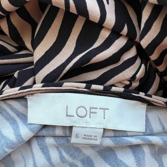 LOFT Animal Print Black and Tan Long Sleeve Midi Dress Size 6 - Picture 3 of 5